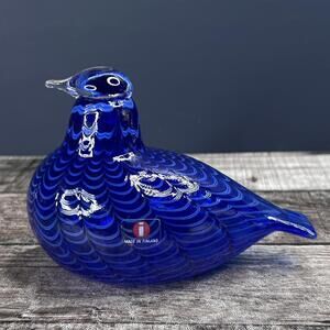 Vintage Nuutajarvi Blown Art Glass Oiva Toikka Blue Bird Wave Design Finland